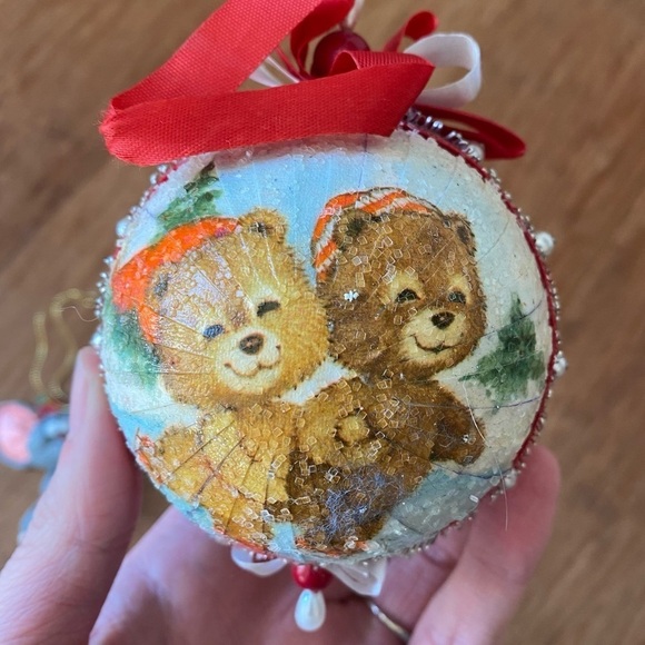 Set of 3 Vintage Christmas Ornaments Santa Mask Mouse Holiday Ball - Picture 4 of 10